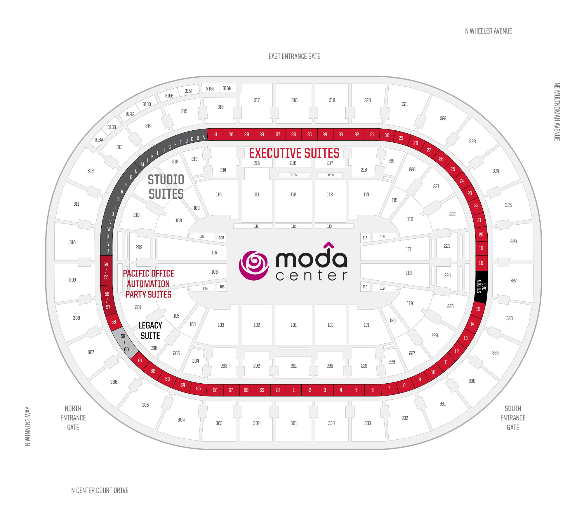 Moda Center /  Suite Map and Seating Chart